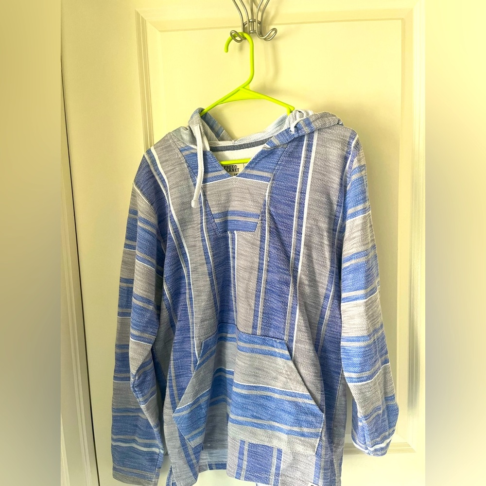 Grey Blue Striped Light Beach Hoodie Large